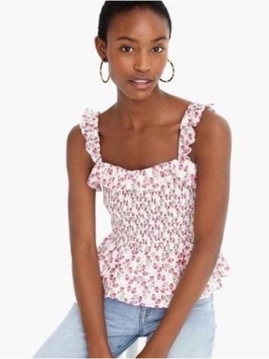 J. Crew Tops - J. CREW x Liberty Ros Floral Fabric Smocked Ruffle Tank Top Women's Size M